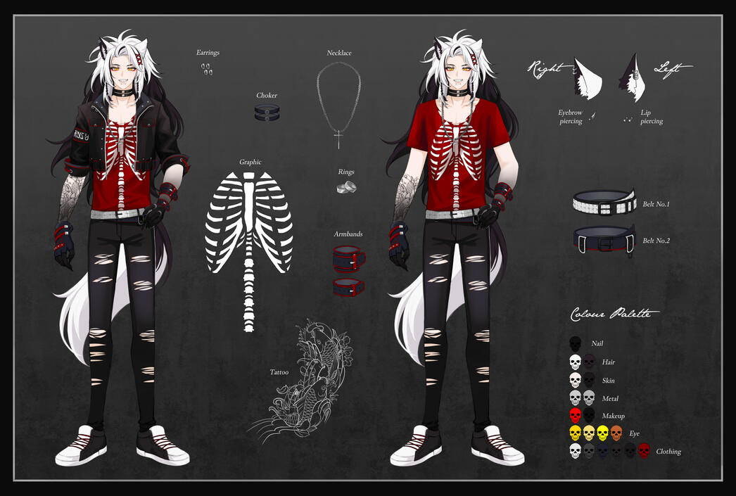 Reference sheet with outfit breakdown