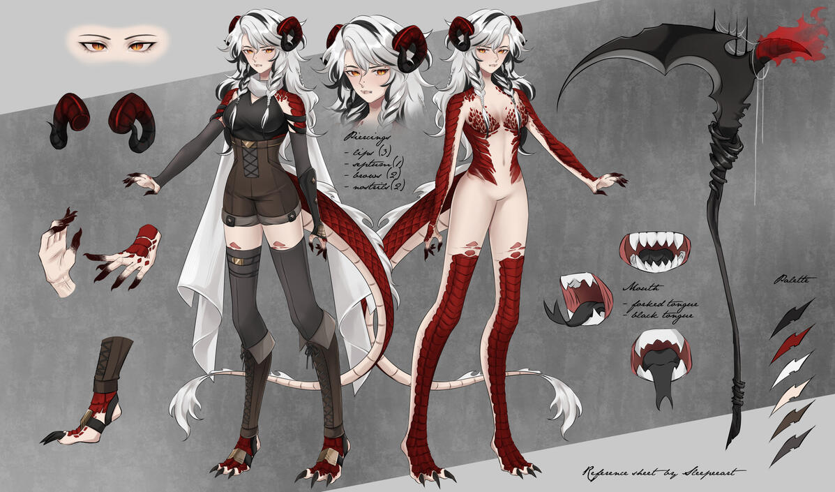 Character reference sheet for osiiriis (DND character)